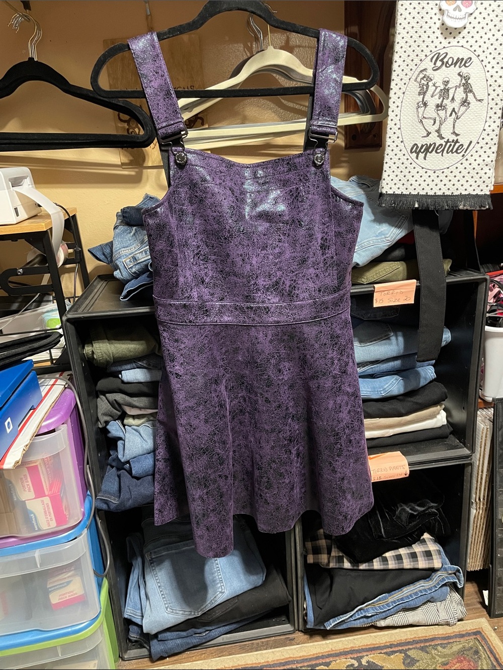 #211 size medium Killstar Mottled Purple Faux Leather Pinafore
